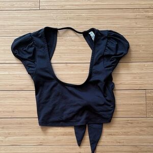 Free People Open Tie Back Crop Top w Cap Sleeves